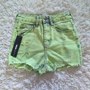 Fashion Nova Green Jean Shorts Distressed High-Waisted